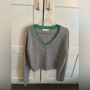 OGD One Grey Day Cashmere Sweater Gray and Kelly Green Size Medium